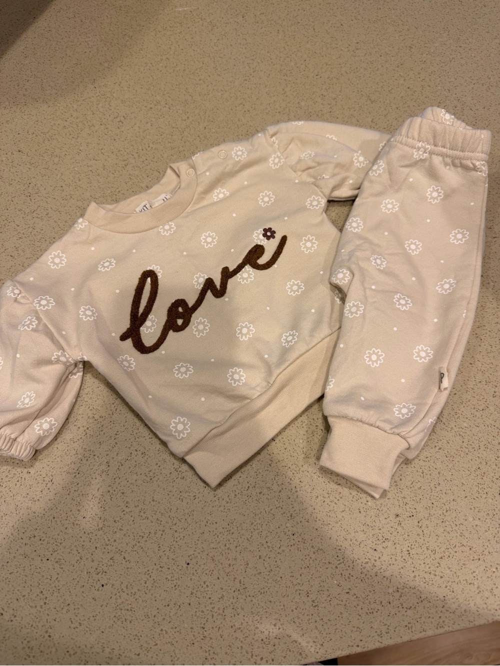 Kids Beige Floral 'Love' Sweatshirt and Jogger Set